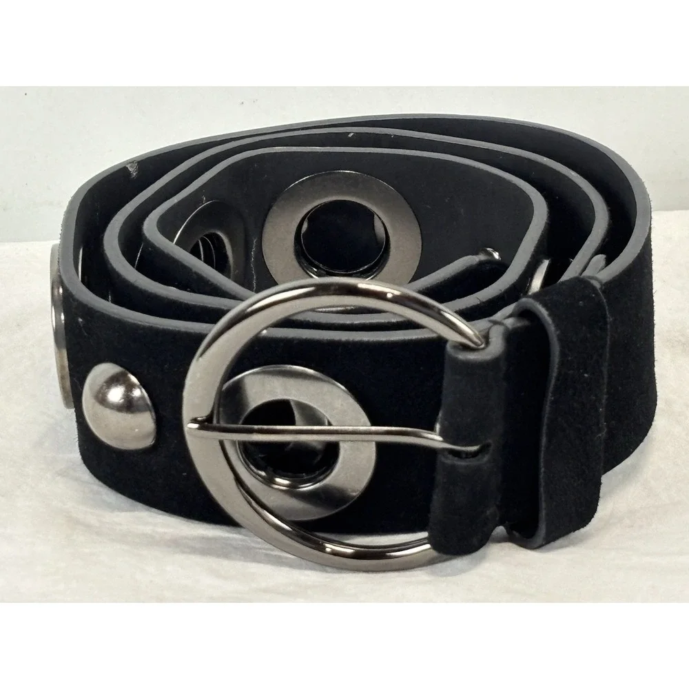 The W By Worth Collection Leather Belt Metal Women's Small Black Chunky Modern